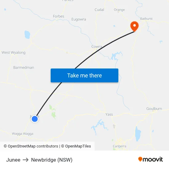 Junee to Newbridge (NSW) map