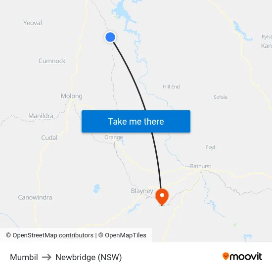 Mumbil to Newbridge (NSW) map