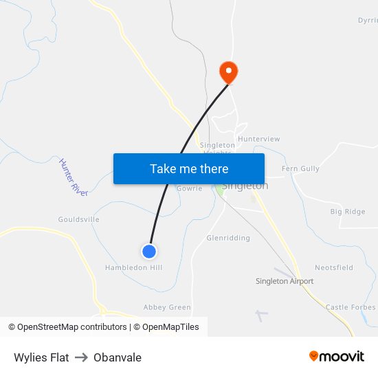 Wylies Flat to Obanvale map