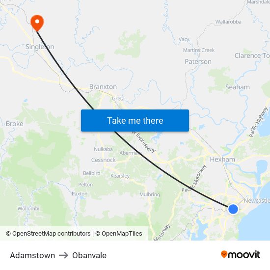 Adamstown to Obanvale map