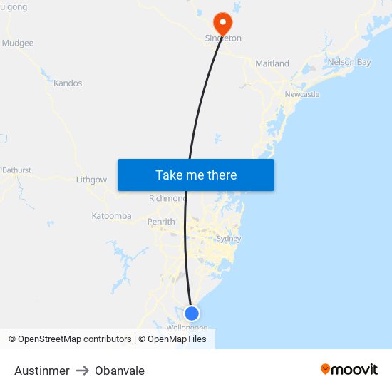 Austinmer to Obanvale map