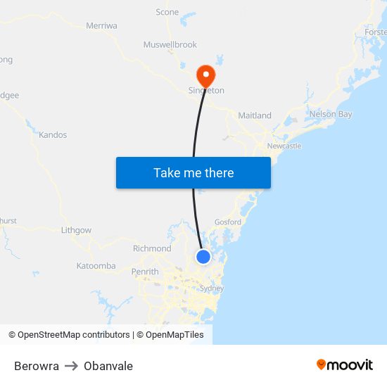 Berowra to Obanvale map