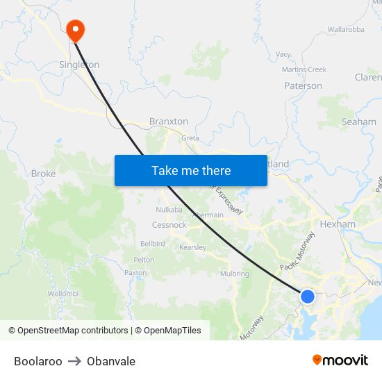 Boolaroo to Obanvale map