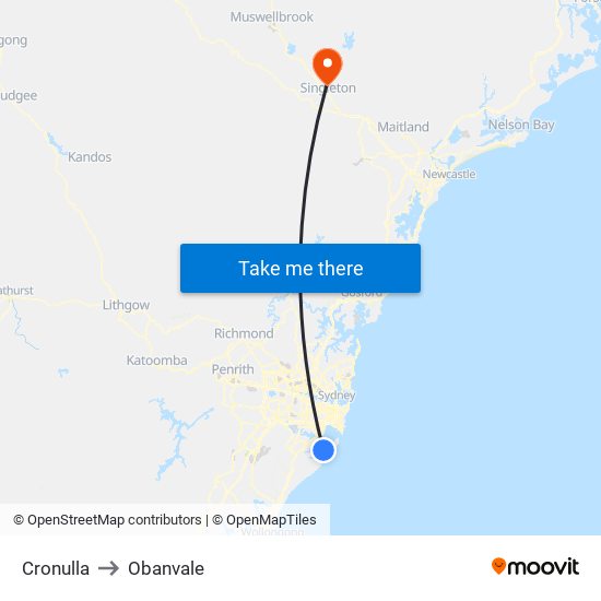 Cronulla to Obanvale map