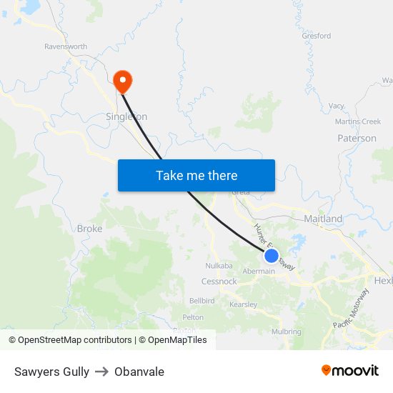 Sawyers Gully to Obanvale map