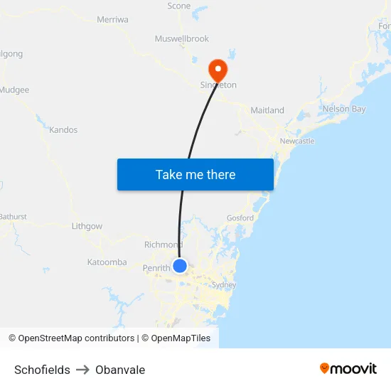 Schofields to Obanvale map