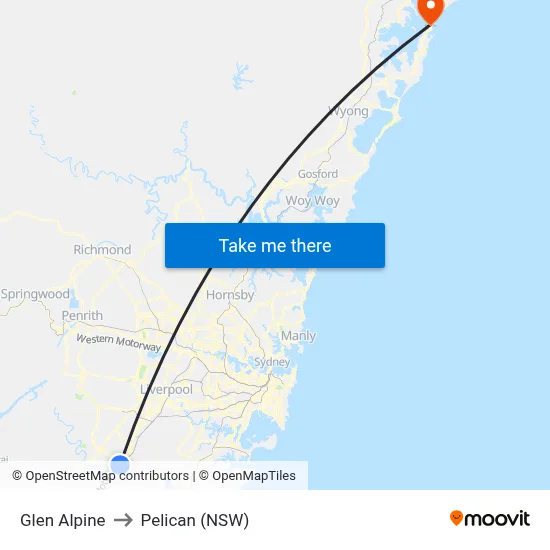 Glen Alpine to Pelican (NSW) map