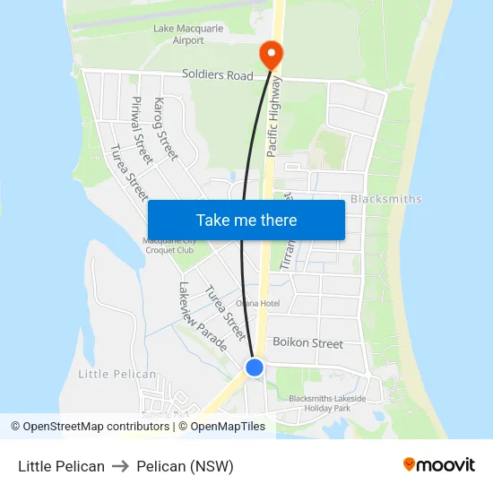 Little Pelican to Pelican (NSW) map