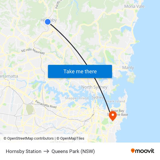 Hornsby Station to Queens Park (NSW) map