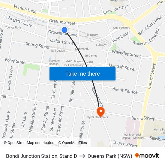 Bondi Junction Station, Stand D to Queens Park (NSW) map