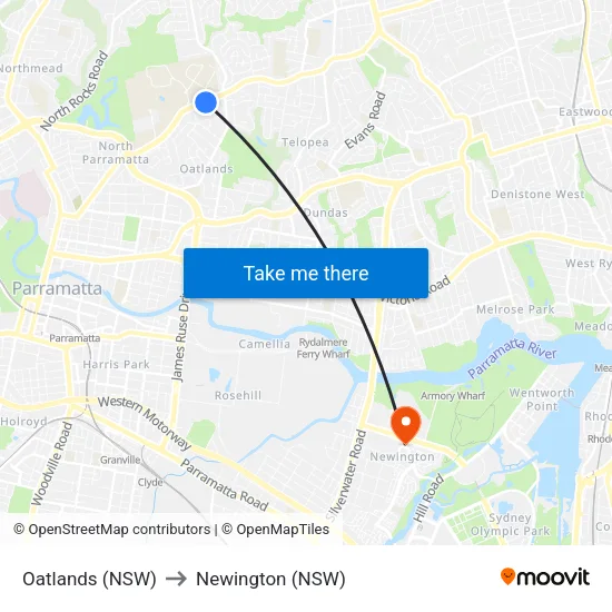 Oatlands (NSW) to Newington (NSW) map