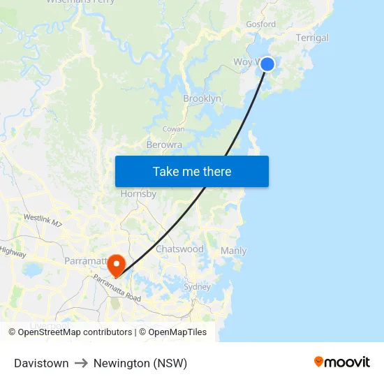 Davistown to Newington (NSW) map