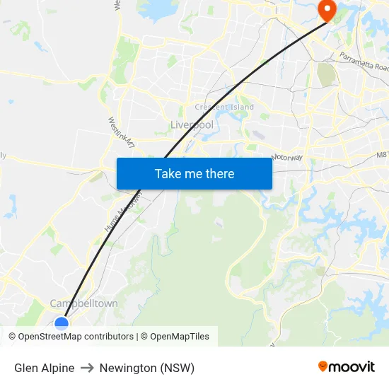 Glen Alpine to Newington (NSW) map