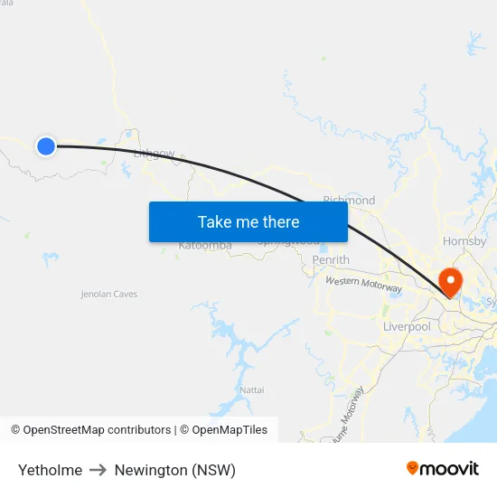 Yetholme to Newington (NSW) map