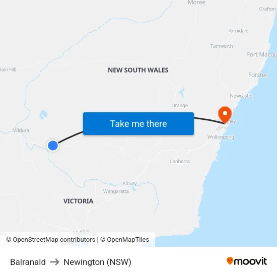 Balranald to Newington (NSW) map
