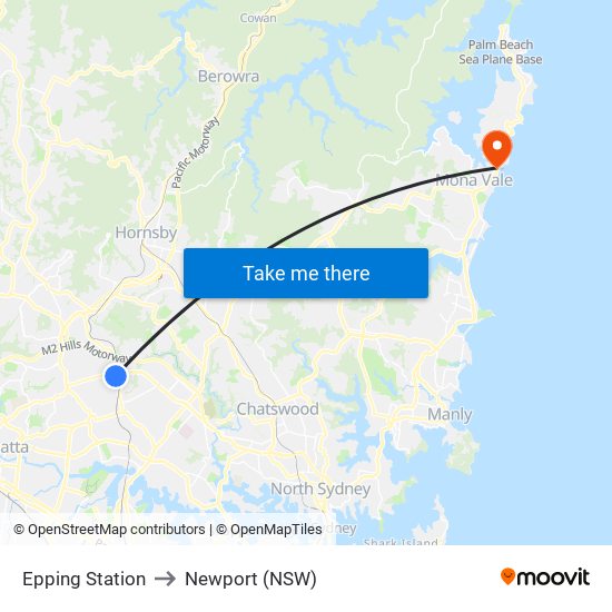 Epping Station to Newport (NSW) map