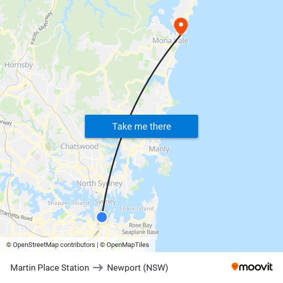 Martin Place Station to Newport (NSW) map