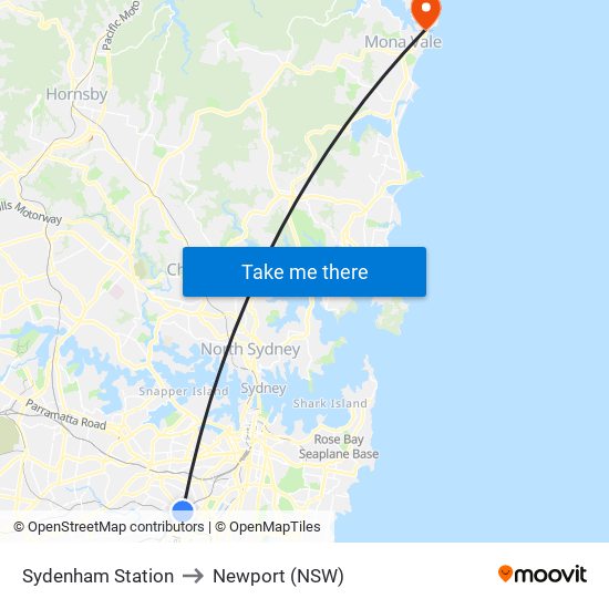 Sydenham Station to Newport (NSW) map