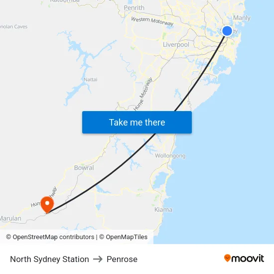 North Sydney Station to Penrose map