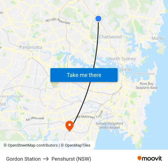 Gordon Station to Penshurst (NSW) map