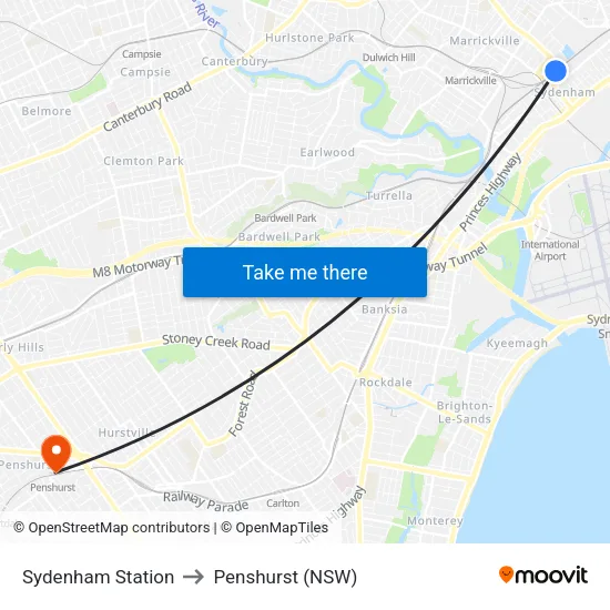 Sydenham Station to Penshurst (NSW) map