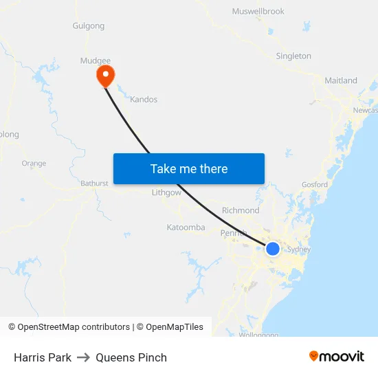 Harris Park to Queens Pinch map