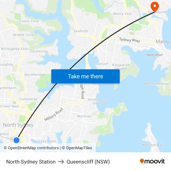North Sydney Station to Queenscliff (NSW) map