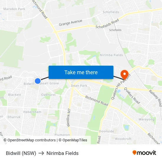 Bidwill (NSW) to Nirimba Fields map