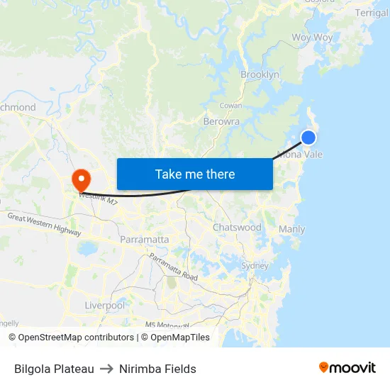 Bilgola Plateau to Nirimba Fields map