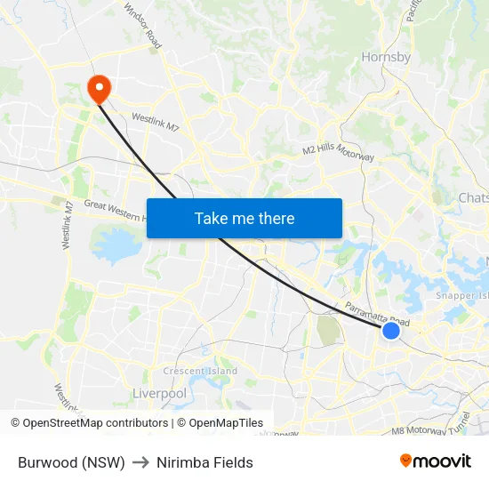 Burwood (NSW) to Nirimba Fields map