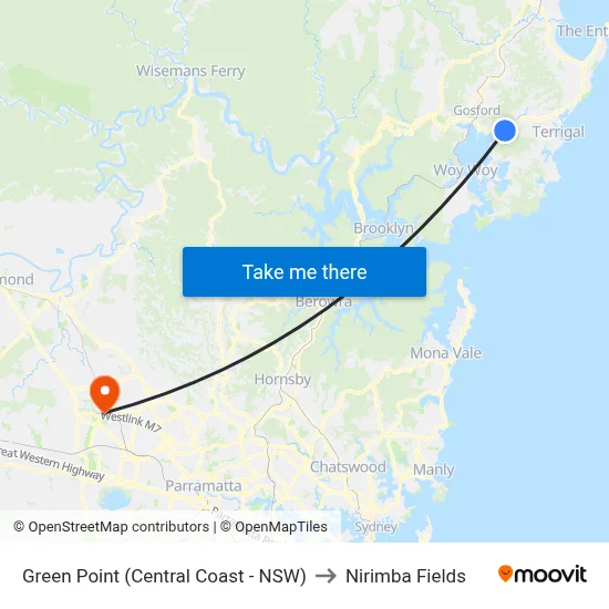 Green Point (Central Coast - NSW) to Nirimba Fields map
