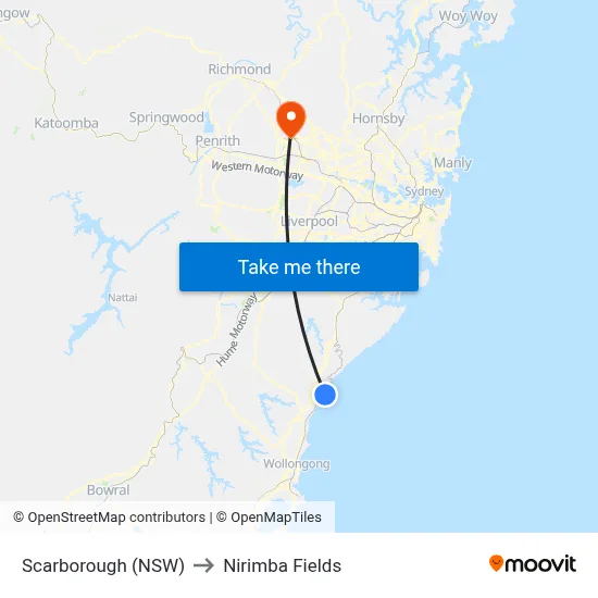 Scarborough (NSW) to Nirimba Fields map