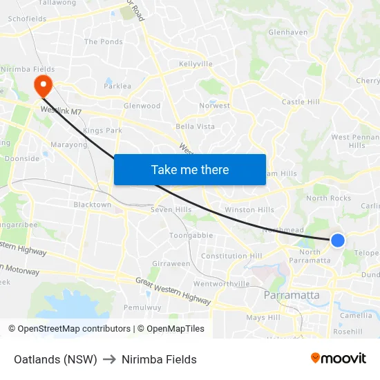 Oatlands (NSW) to Nirimba Fields map