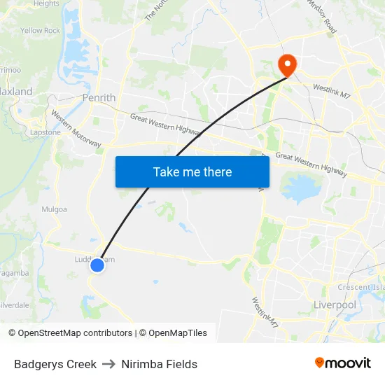 Badgerys Creek to Nirimba Fields map
