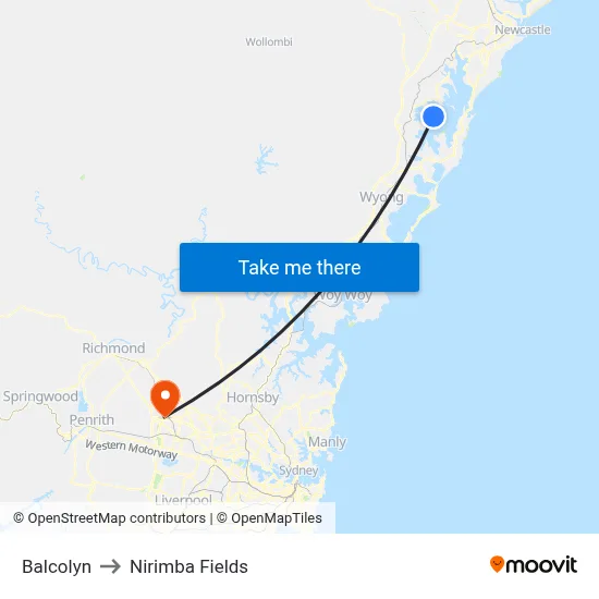 Balcolyn to Nirimba Fields map