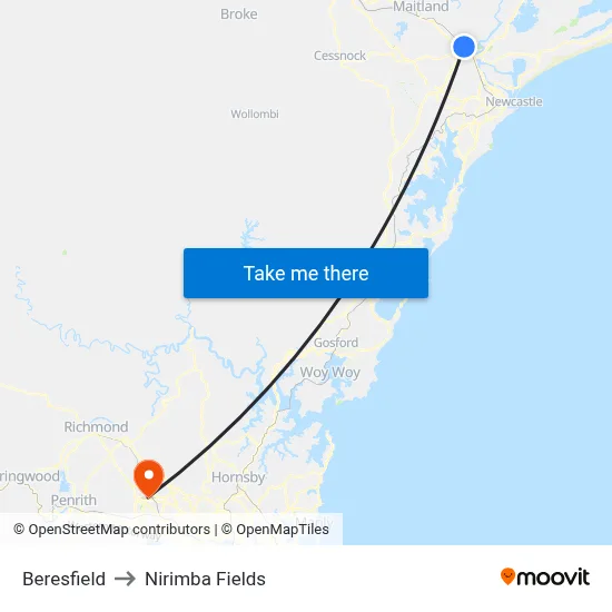 Beresfield to Nirimba Fields map