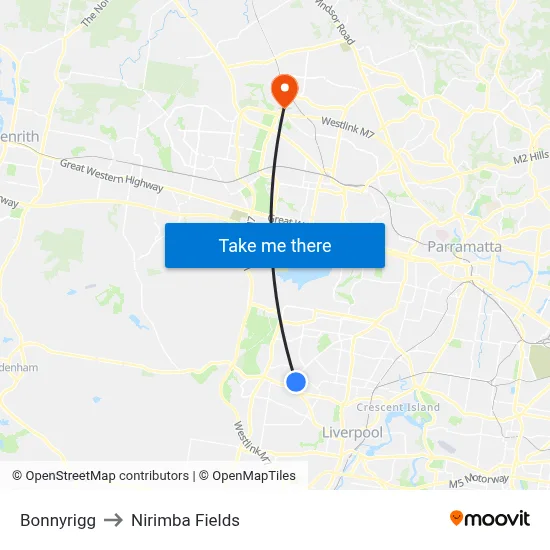 Bonnyrigg to Nirimba Fields map