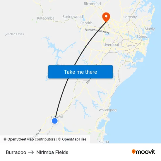 Burradoo to Nirimba Fields map