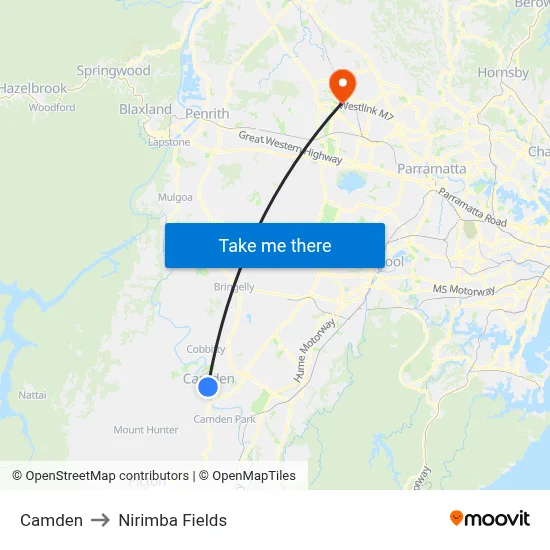 Camden to Nirimba Fields map