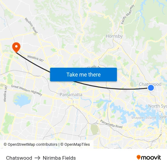 Chatswood to Nirimba Fields map