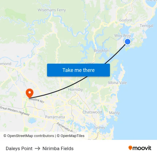 Daleys Point to Nirimba Fields map