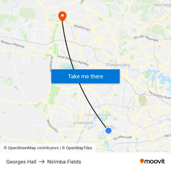 Georges Hall to Nirimba Fields map