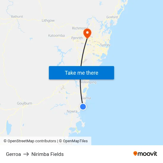 Gerroa to Nirimba Fields map