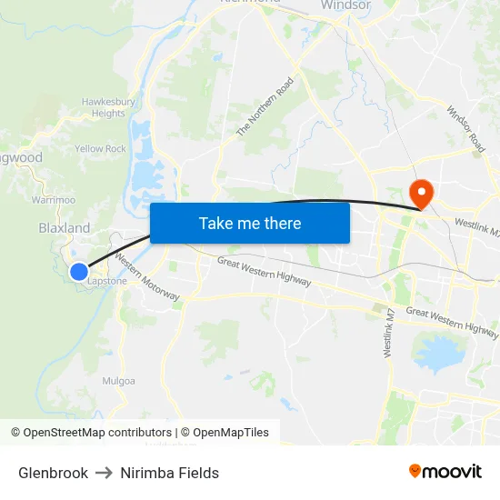 Glenbrook to Nirimba Fields map