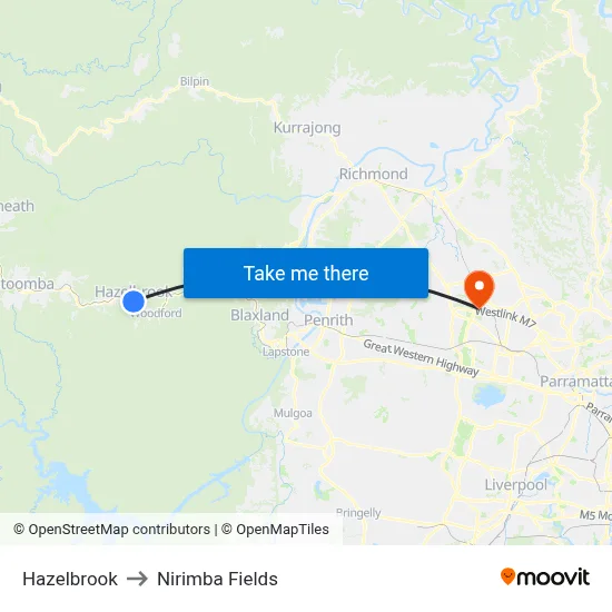 Hazelbrook to Nirimba Fields map