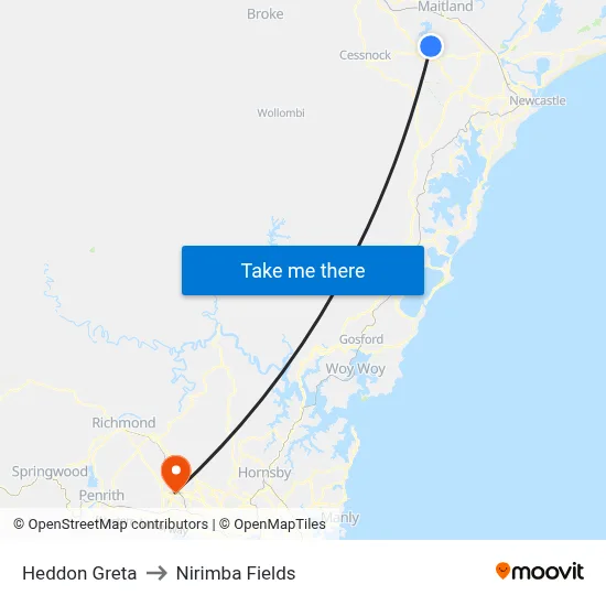 Heddon Greta to Nirimba Fields map