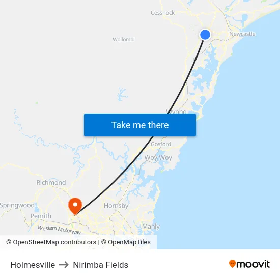 Holmesville to Nirimba Fields map