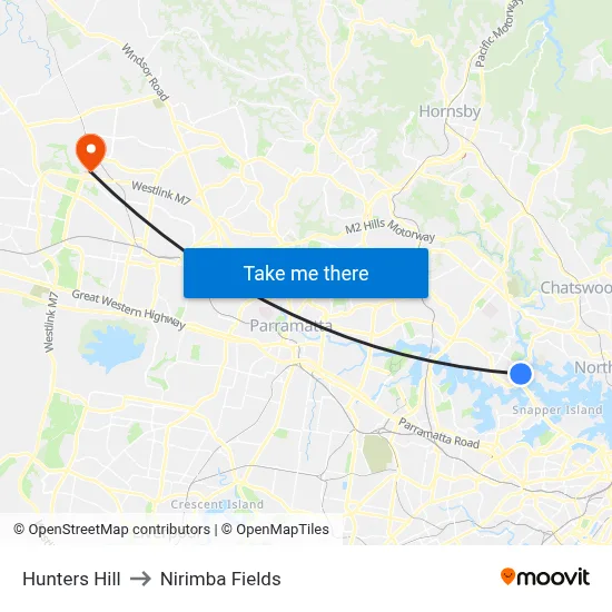 Hunters Hill to Nirimba Fields map