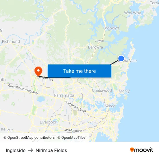 Ingleside to Nirimba Fields map
