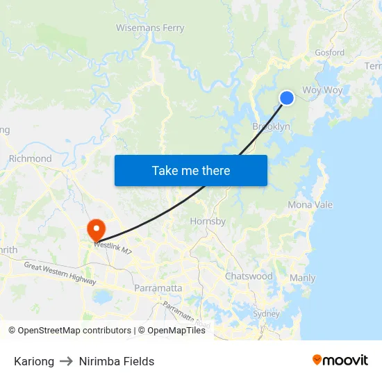 Kariong to Nirimba Fields map